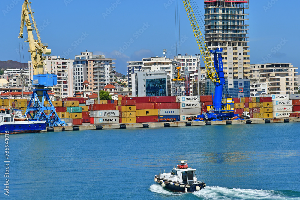 Durres; Albania - august 29 2022 : harbour - obrazy, fototapety, plakaty 