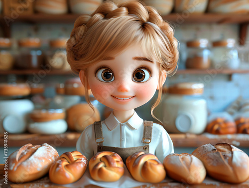 Illustration of a girl gudgeon of bread. Generative AI