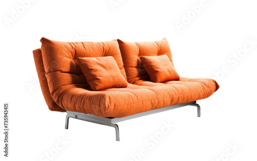 Orange Couch With Four Pillows. An image featuring an orange couch adorned with four pillows.