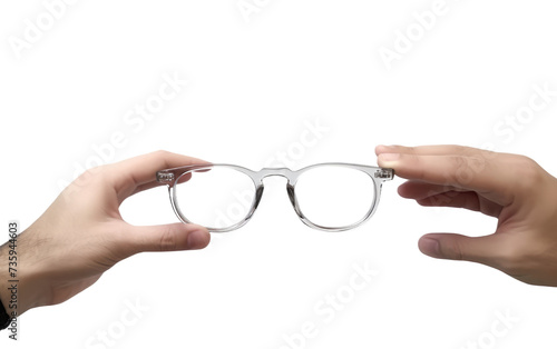 Pair of Hands Holding a Pair of Glasses. A photograph showing a pair of hands securely grasping a pair of glasses.