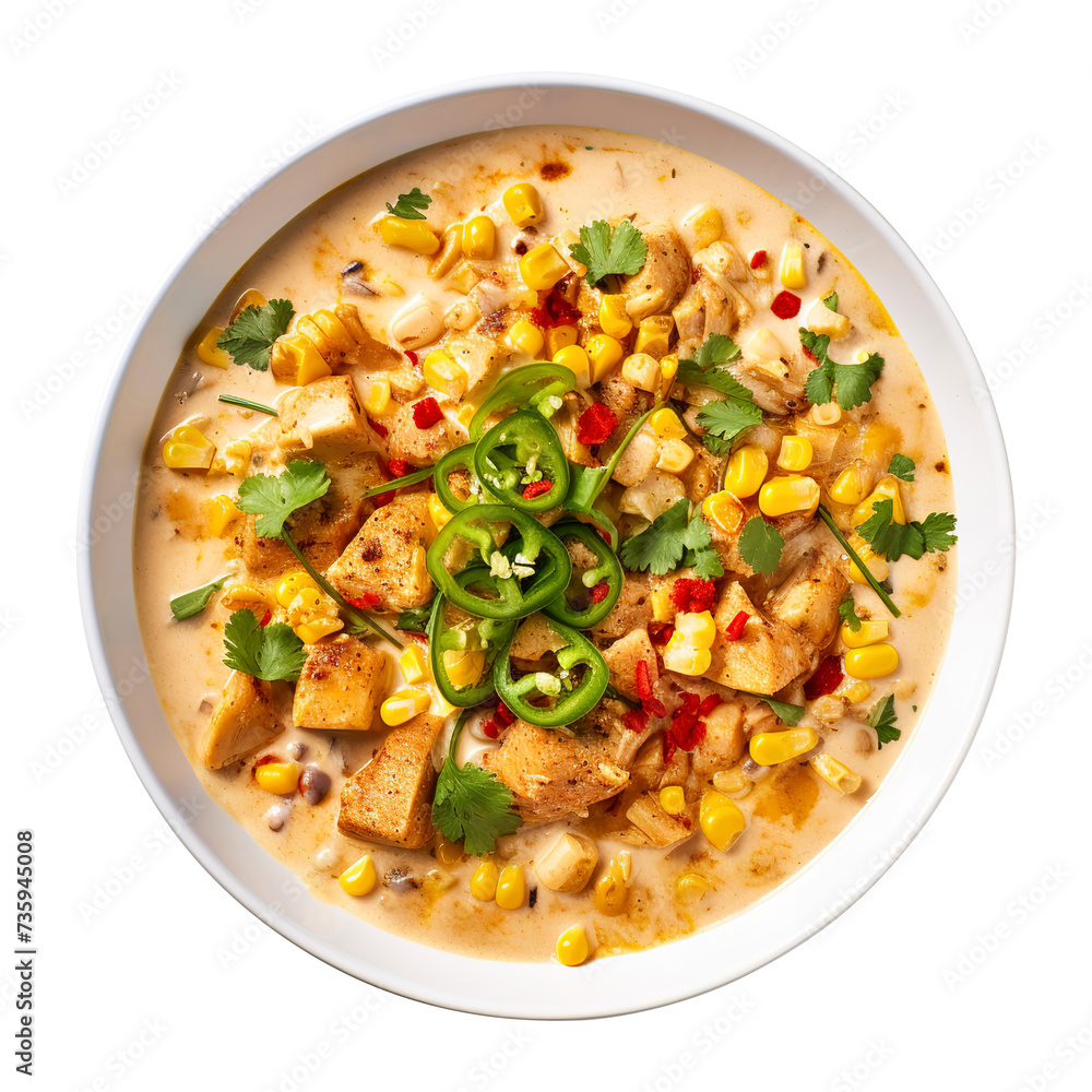 Mexican Chicken Corn Chowder with white background Mexican Chicken Corn Chowder with white background