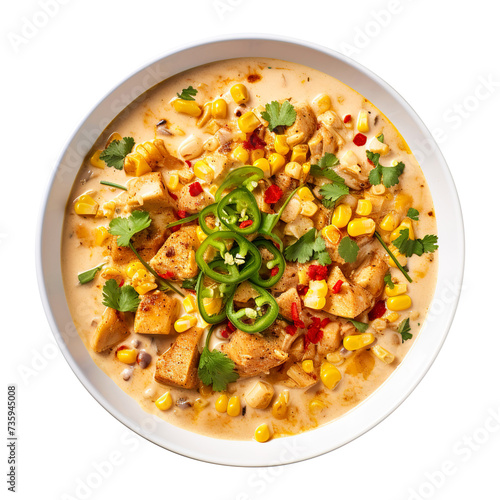 Mexican Chicken Corn Chowder with white background