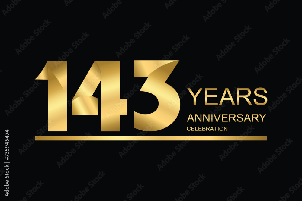 143 year anniversary vector banner template. gold icon isolated on black background. 143 year anniversary vector banner template. gold icon isolated on black background.