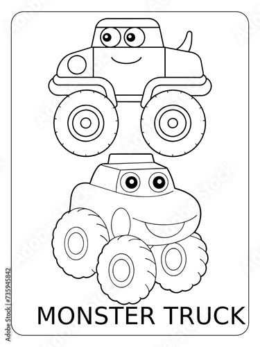 Monster Truck Art coloring pare for preschool children 
