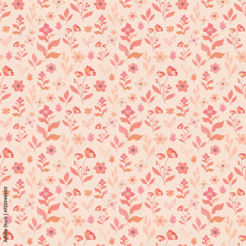 Peach fuzz cute floral seamless pattern. Romantic ditsy floral pastel pattern Peach fuzz cute floral seamless pattern. Romantic ditsy floral pastel pattern