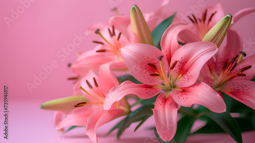 Beautiful lily flower bouquet on a pink background.generative ai