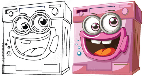 Colorful animated washing machines with cheerful faces