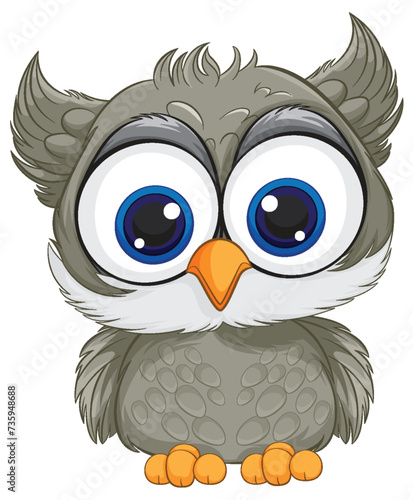 Adorable grey owl with big blue eyes