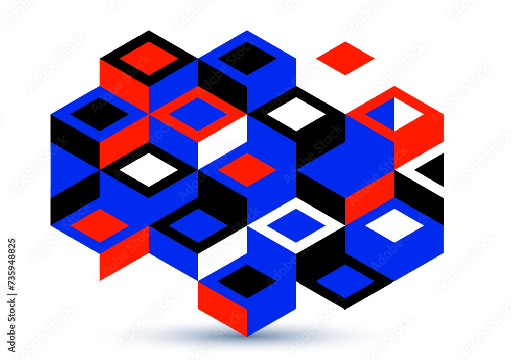 Fototapeta premium Abstract vector wallpaper with 3D isometric cubes blocks, geometric construction with blocks shapes and forms, cubic polygonal low poly theme.