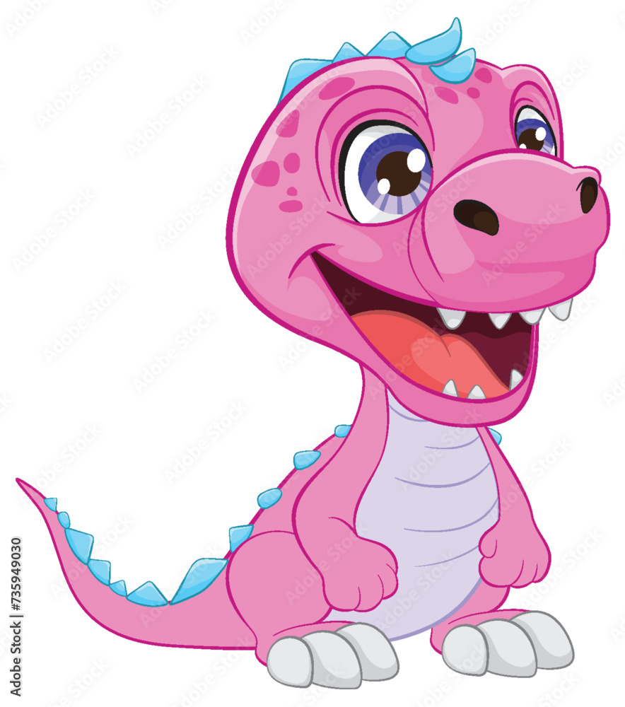 Fototapeta premium Adorable pink dinosaur smiling with joy