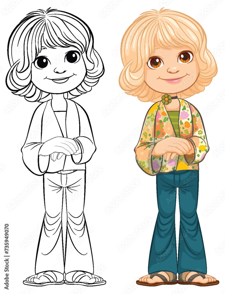 Fototapeta premium Vector illustration of character in two styles.