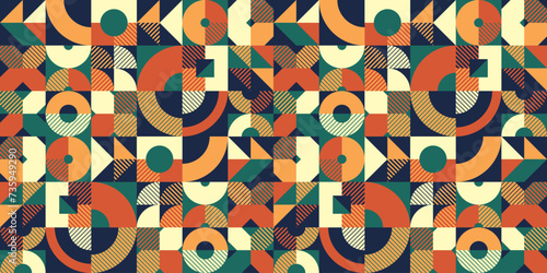 Seamless vector abstract background, geometric seamless pattern, tiling endless wallpaper with geometrical shapes structure in ethnic colors.