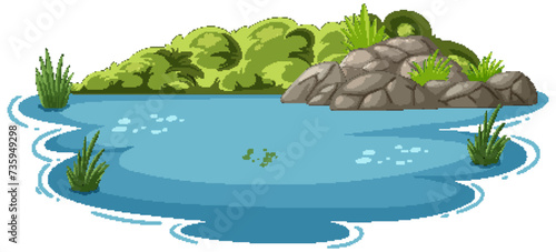 Vector illustration of a tranquil pond scene