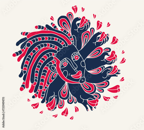 Abstract face vector art, illustration of face stylized artistic style, human abstraction art, surreal and bizarre portrait.