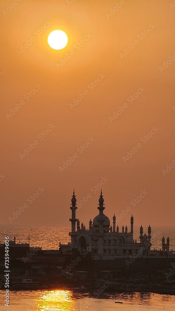 A mosques along the beach and a divine sunset