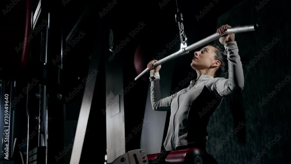 Athlete Working Out on Cable Machine in Fitness Center. Serious athlete using cable machine for strength. Athlete Working Out on Cable Machine in Fitness Center. Serious athlete using cable machine for strength.