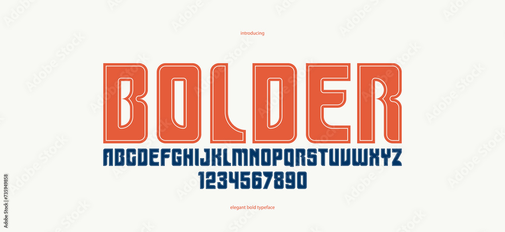 Bold simple sans serif display font for logos headers or slogans, vector thick and heavy geometric typeface, uppercase letters alphabet with numbers, poster and advertising. Bold simple sans serif display font for logos headers or slogans, vector thick and heavy geometric typeface, uppercase letters alphabet with numbers, poster and advertising.