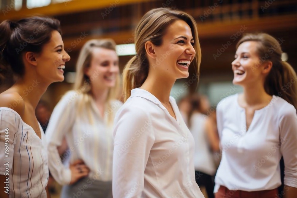 Dance class for women. Happy women repeat the movement after the trainer Dance class for women. Happy women repeat the movement after the trainer