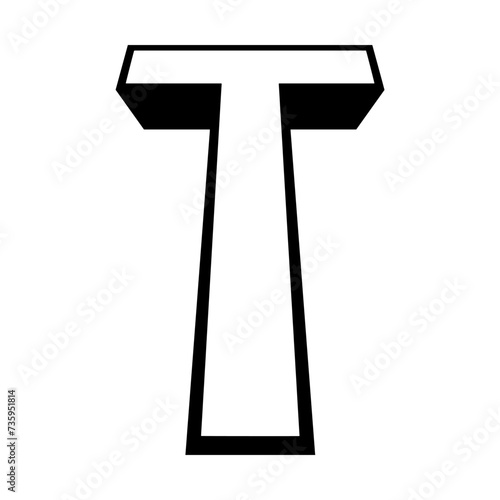 Logo letter t, tall slender font letter t perspective height
