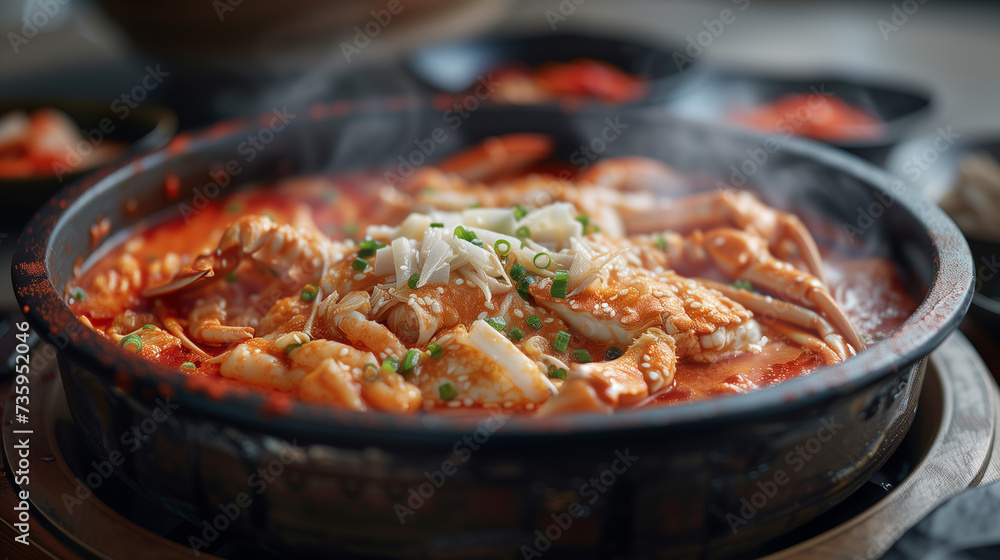 Traditional Korean Spicy Crab Stew with Vegetables and Tofu Traditional Korean Spicy Crab Stew with Vegetables and Tofu