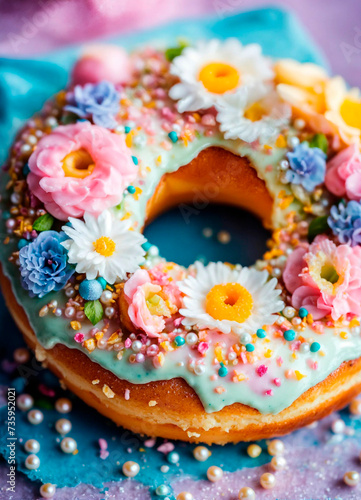 donut with color decoration. Selective focus.