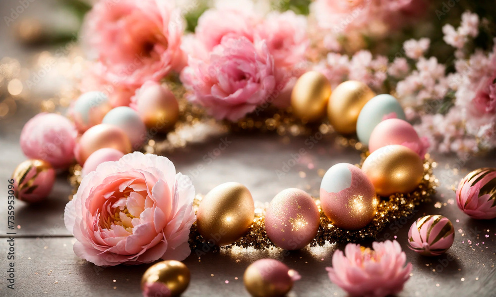 beautiful Easter wreath decor. Selective focus. beautiful Easter wreath decor. Selective focus.
