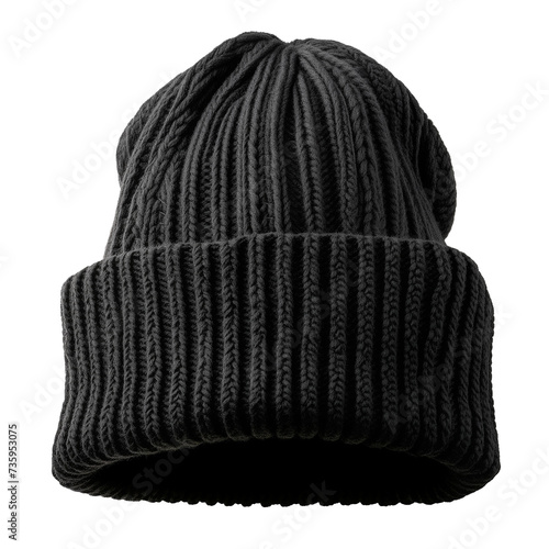 black warm winter hat, isolated on transparent background