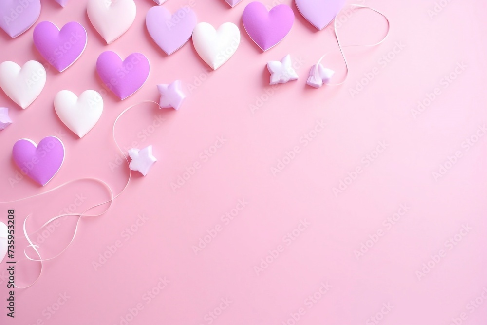Flat lay party decoration concept on pastel colored background from above. Love concept. Holiday celebration. Valentine Day or birthday party decoration