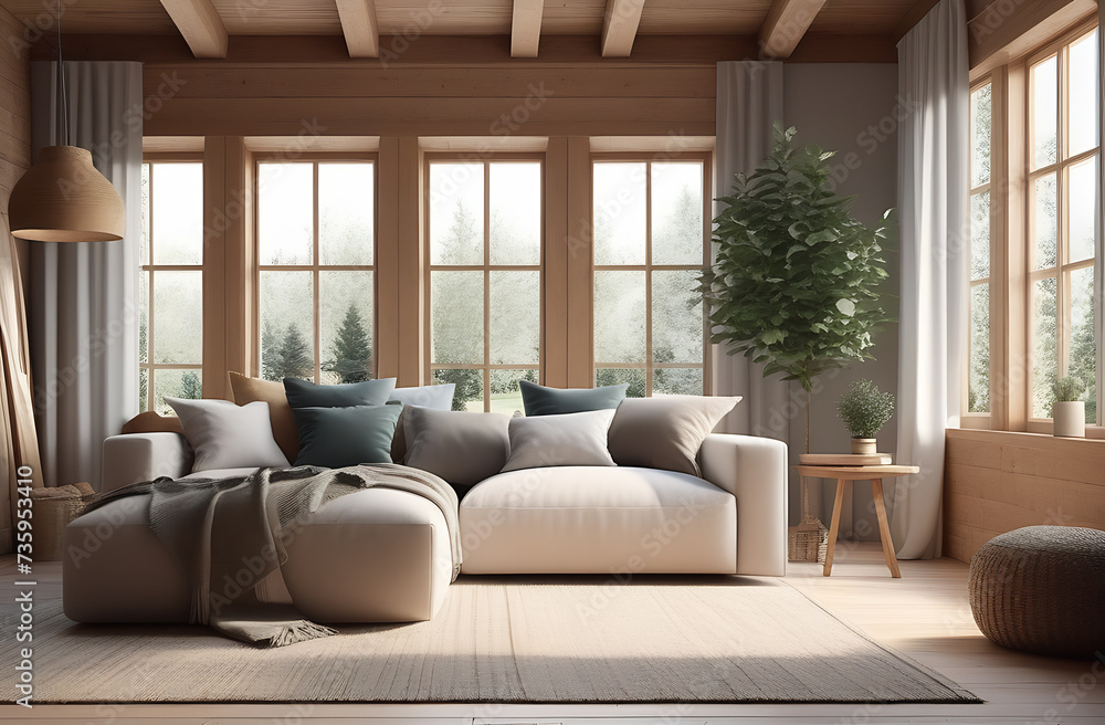 Interior filled with gentle shades and natural materials, creating the perfect hygge space Interior filled with gentle shades and natural materials, creating the perfect hygge space