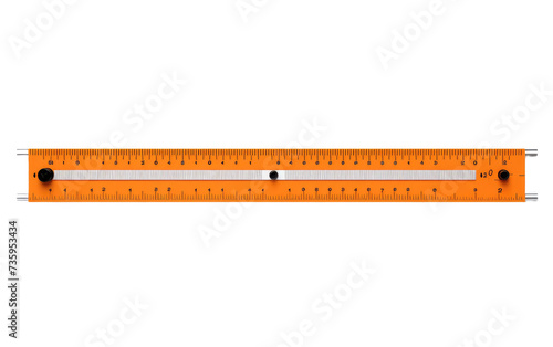 Yellow Ruler With Ruler on Top. A photo of a yellow ruler with another ruler placed on top of it, showing measurement markings and a convenient stacking option. photo