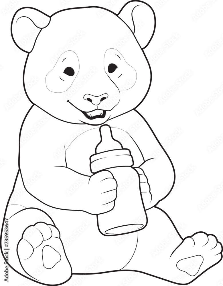 Obraz premium Panda Baby bottle Milk Animal Vector Graphic Art Illustration