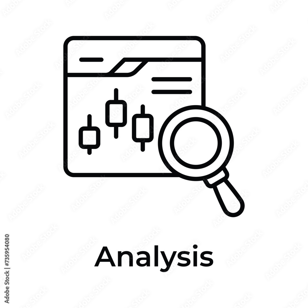Candlestick chart inside webpage with magnifier depicting concept icon of trading analysis Candlestick chart inside webpage with magnifier depicting concept icon of trading analysis
