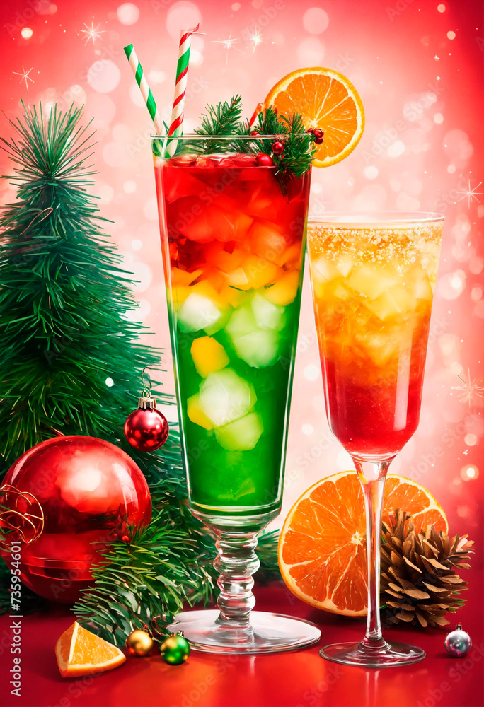 beautiful Christmas different cocktails. Selective focus. beautiful Christmas different cocktails. Selective focus.