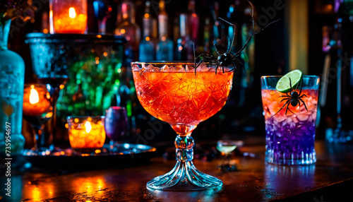 beautiful different cocktails for Halloween. Selective focus.