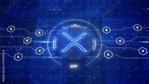 XRP animated logo. XRP cryptocurrency. Ripple crypto motion graphics in 3D photo
