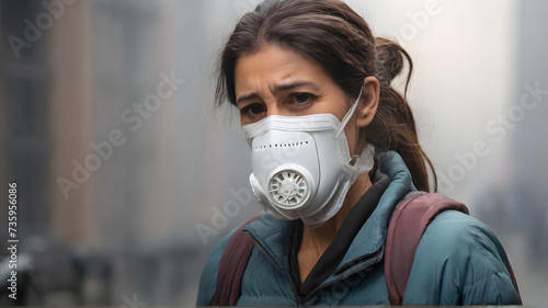 woman with a facemask representing air pollution - AI