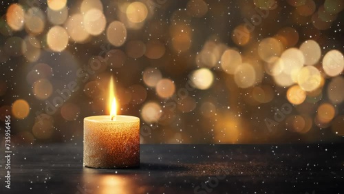 christmas background decoration. burning candle on black background with bokeh christmas. seamless looping overlay 4k virtual video animation background  photo