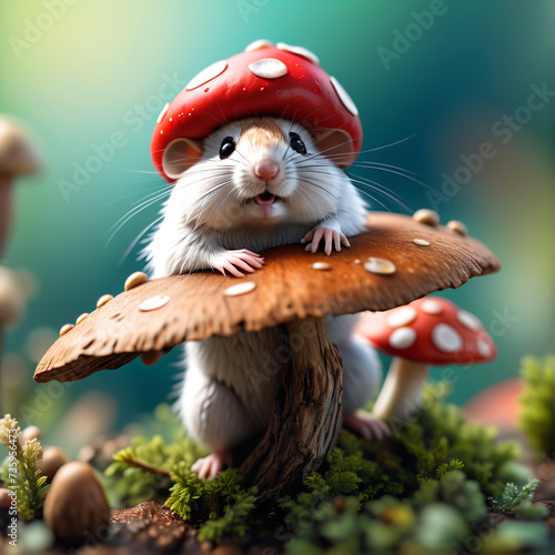 rabbit mushroom walking on a field