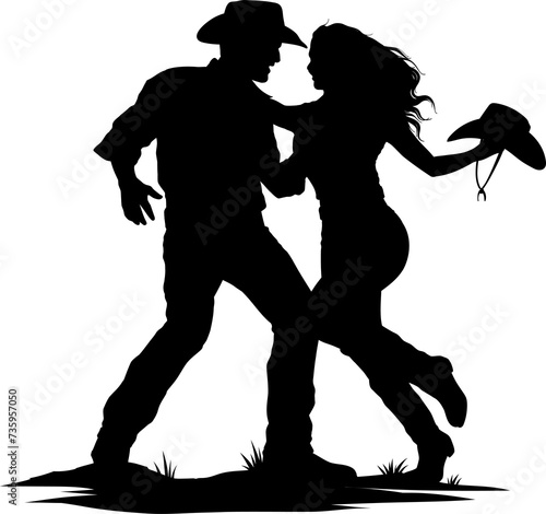 Hand drawn dancing cowboy silhouette photo