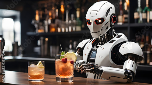 A robot bartender mixing cocktails with precision, showcasing AI's role in the service industry - AI