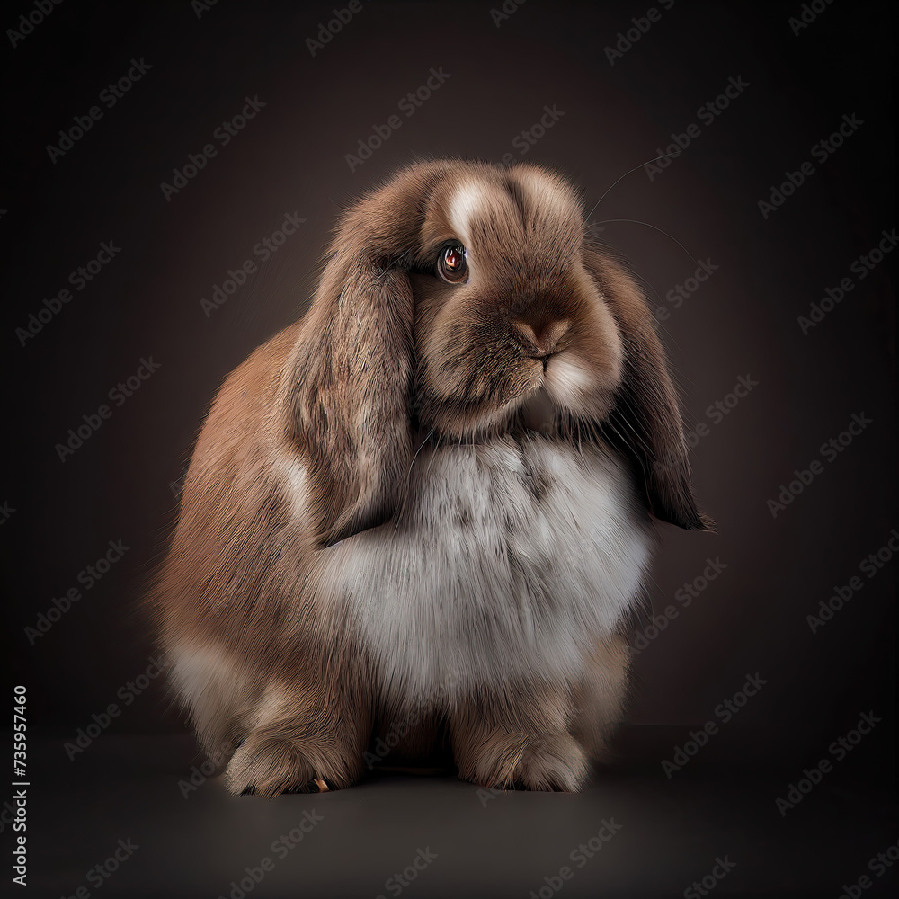 Elegant Mini Lop Rabbit Portrait on Dark Background Elegant Mini Lop Rabbit Portrait on Dark Background