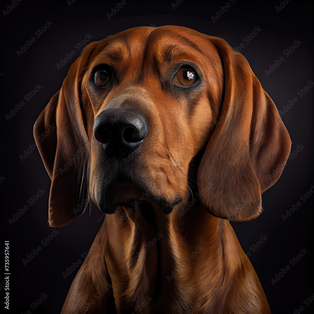 Professional Redbone Coonhound Studio Portrait with Dark Backdrop