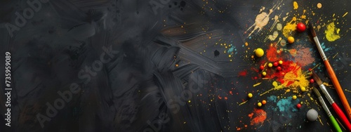 Modern Black Textured Banner with Artistic Brushes and Paints with Ample Copy Space © JovialFox