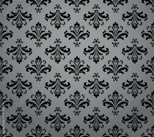 Wallpaper in the style of Baroque. Seamless vector background. Black and gray floral ornament. Graphic pattern for fabric, wallpaper, packaging. Ornate Damask flower ornament