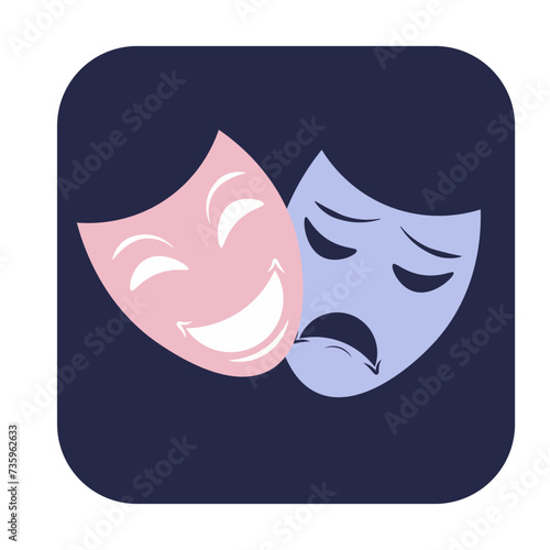 Abstract button icon theater mask laughter and grief on a blue background vector