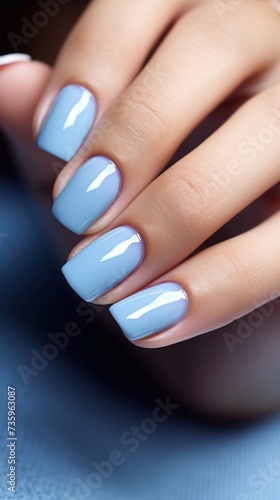 Beautiful glossy blue manicure  vertical photo  horizontal photo
