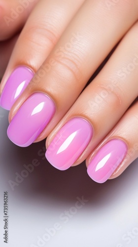 Beautiful glossy bright pink manicure  vertical photo  horizontal photo