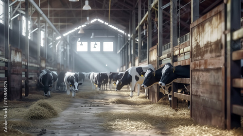 A barnyard full of cows, representing the dairy industry 