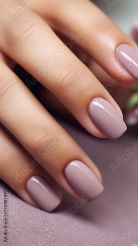 Beautiful glossy manicure in nude color  cappuccino color  light brown vertical photo  