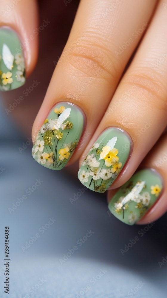 Beautiful light gentle light green manicure cream, pastel, nude, basic, with dried flowers on it, vertical photo
Beautiful light gentle light green manicure cream, pastel, nude, basic, with dried flowers on it, vertical photo